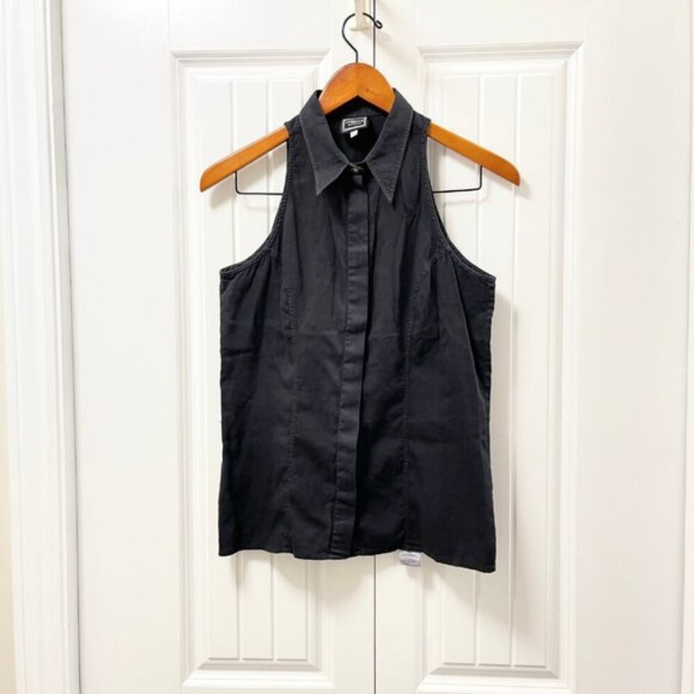 Vintage Versace Jeans Couture Sleeveless Button Up Blouse Black
